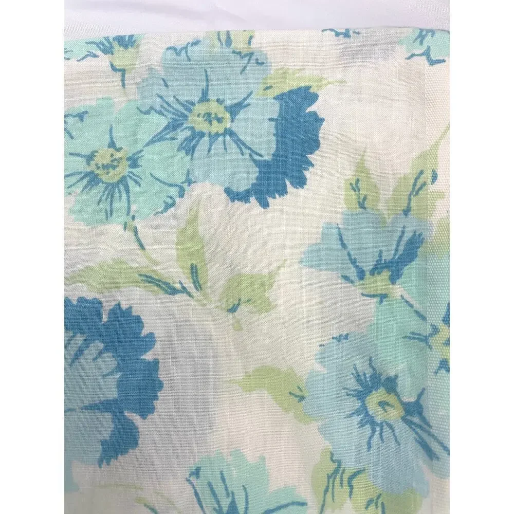 VTG 1970's Flowers Fashion Manor Blue Floral Twin Fitted Sheet‎ MCM Penn-Prest